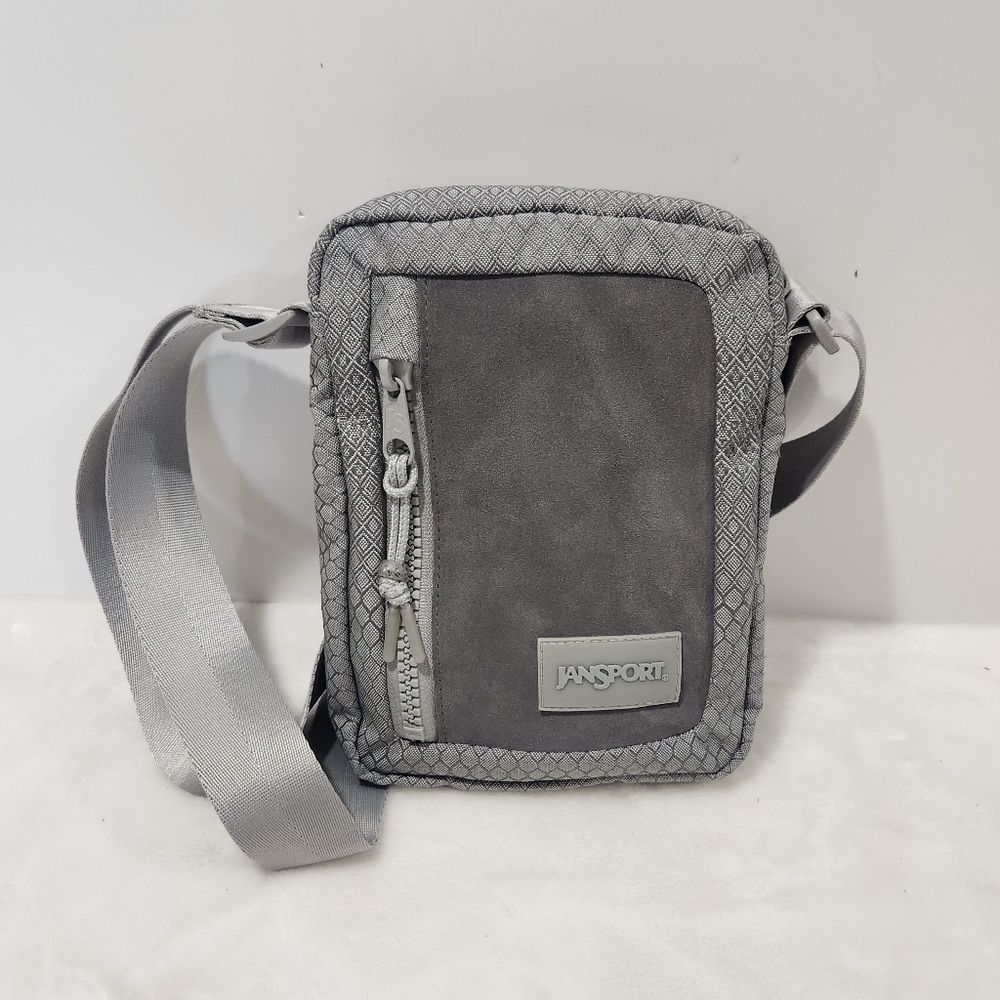 Jansport Ascent Weekender Suede Gray Shadow Geometric Crossbody Shoulder Bag - Picture 2 of 13